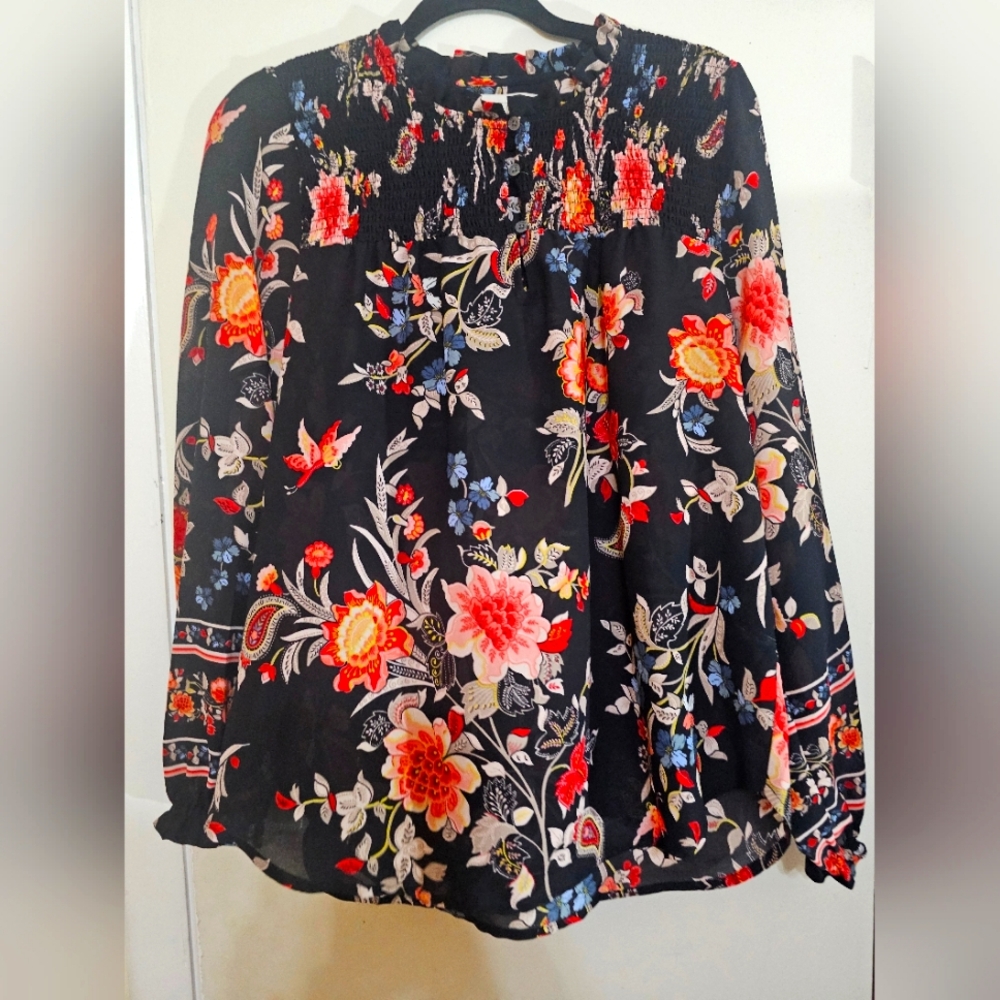LOFT Paisley Floral Print Long Sleeve Blouse